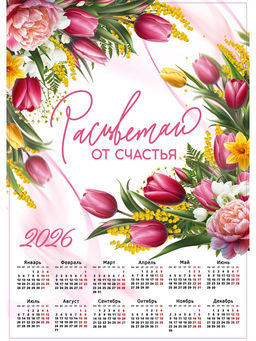 Цена за 20 шт. Календарь 2026 настенный «Расцветай», А2