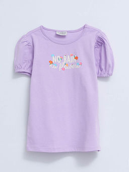 Bisiklet Yaka Bask?l? K?sa Kollu K?z ?ocuk Bluz ve Etek - Waikiki фото 2