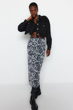 TRENDYOLMILLA Siyah Bel Detayl? Bask?l? Esnek Tul Maxi Orme Etek TWOAW24ET00124  фото 2