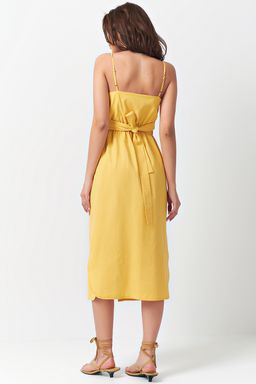 Хлопковое платье с отрезной талией желтое