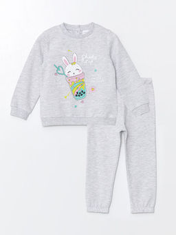Bisiklet Yaka Uzun Kollu K?z Bebek Sweatshirt ve E?ofman Alt 2li Tak?m