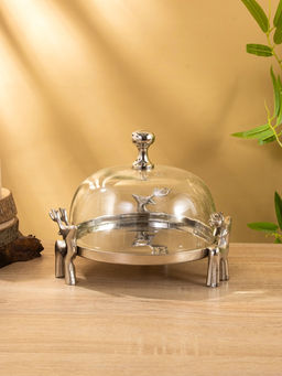 Тортовница со стеклянной крышкой «Олени», 23×23×20 см, алюминий