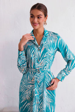 11638 Платье-рубашка с английским воротником бирюзово-белое - Martichelli фото 2