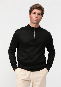 Свитер с воротником стойкой на молнии черный