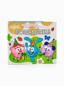 Цена за 2 шт. Пакет подарочный «Поздравляем. Смешарики», 27×23×11.5 см