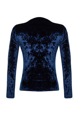 Lacivert Kadife Dik Yaka Slim Fit Uzun Kollu Orme Bluz TWOAW24BZ00157 - Trendyolmilla фото 8
