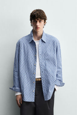 CAMISA RELAXED FIT CUADROS TEXTURA / Azul - Zara фото 2