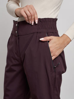 Брюки утепленные спортивные с высокой посадкой женские зимние темно-бордового цвета 7141Tb - Colannia фото 9