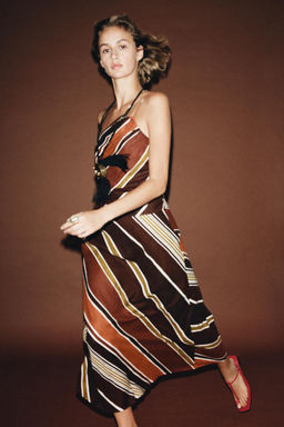 STRIPED ASYMMETRIC MIDI DRESS