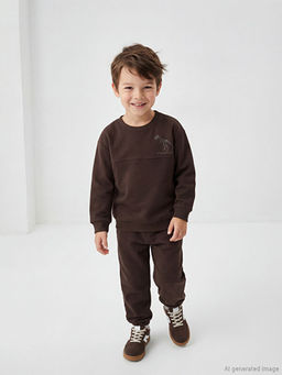 Dinozor Bask?l? Erkek ?ocuk Kal?n Sweatshirt ve E?ofman Alt?