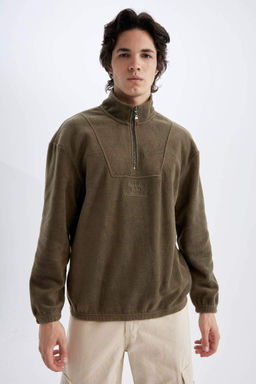 Флисовый свитшот с принтом и воротником-стойкой Comfort Regular Fit - Defacto фото 3