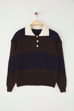 Lacivert Yumusak Dokulu Polo Yaka Triko Kazak TWOAW26KZ00038 - Trendyolmilla фото 5