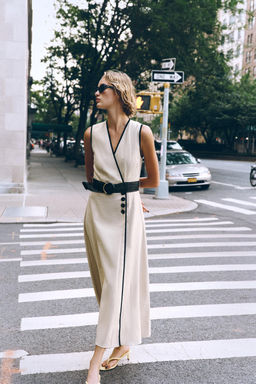 LINEN BLEND MIDI DRESS WITH BELT - Zara фото 9