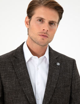 Kahverengi Y_n Kar___ml_ Ex. Slim Fit Ceket