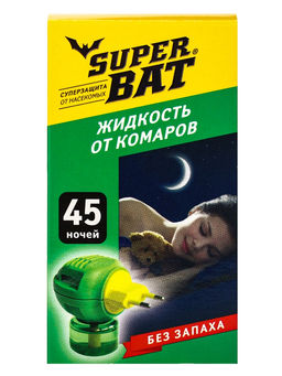 Цена за 2 шт. Дополнительный флакон-жидкость от комаров SuperBAT, без запаха, 45 ночей, 30 мл