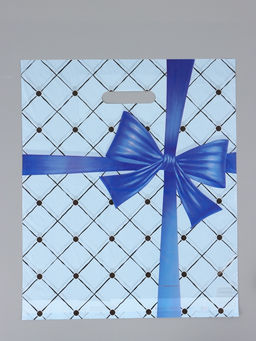 Цена за 50 шт. Пакет "Синий бант", полиэтиленовый с вырубной ручкой, 36 х 43 + 3 см, 35 мкм