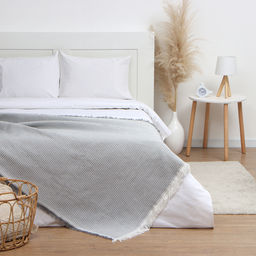 Плед с бахромой «Этель» Waffle, 130×180 см, серый