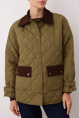 Koyu Haki Oversize Kal?p Yakas? Kadife Detayl? Kapitone Mont TWOAW26MO00139 - Trendyolmilla фото 5