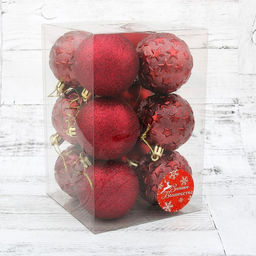 Ёлочные игрушки Звёздный, шары новогодние, набор 12 шт., d=6 см, бордовый - Зимнее волшебство фото 2