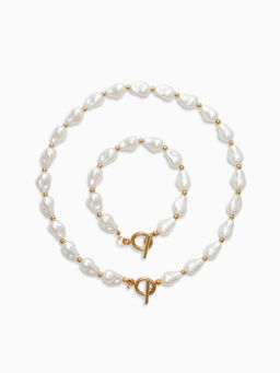 Набор 2 предмета: бусы, браслет «Жемчуг барочный. Капля», 40/18 см, белый в золоте