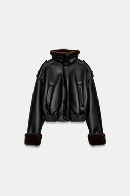DOUBLE-FACED FAUX LEATHER BOMBER JACKET - Zara фото 14