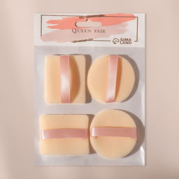 Пуховки для макияжа, набор - 4 шт, d = 5 см / 5,5 4,4 см, с держателем, цвет бежевый - Queen fair фото 5