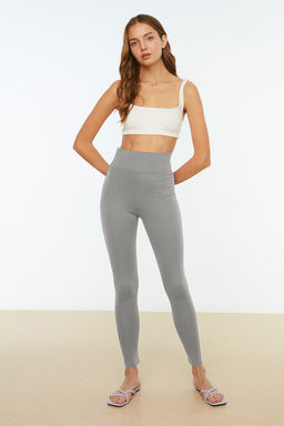 Koyu Gri Toparlay?c? Beli Lastikli Yuksek Bel Esnek Orme Tayt TWOAW20TA0087