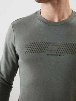 Bisiklet Yaka Bask?l? Erkek Kal?n Sweatshirt