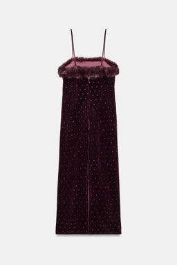 VELVET FAUX FUR BEADED MIDI DRESS - Zara фото 10