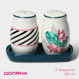 Набор для специй Доляна Тропики, солонка, перечница, 130 мл, на подставке, доломит, разноцветный