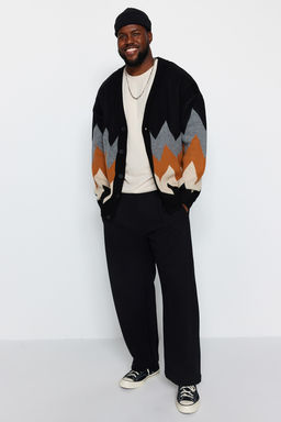 TRENDYOL MAN Siyah Buyuk Beden Oversize Fit Genis Kal?p Baklava Desenli Triko H?rka TMNAW24AV00004 - Trendyolmilla фото 2