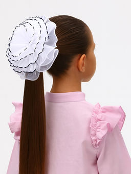 Цена за 6 шт. Бант для волос на резинке «Школьница», жатка края контраст, 16 см, сине-белый