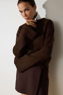 Kahverengi Genis Kal?p Yumusak Dokulu Triko Kazak TWOAW25KZ00295 - Trendyolmilla фото 2