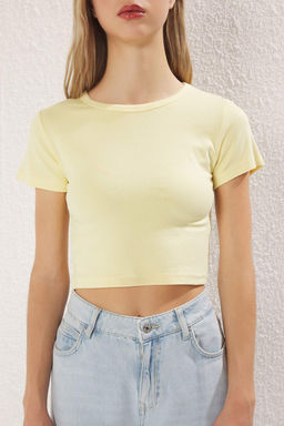 Trendyolmilla Premium Siyah-Ekru 2li Paket Crop Viskoz/Yumusak Kumas Esnek Orme Bluz TWOSS23BZ00108 фото 15