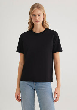 Bisiklet Yaka Siyah Basic Tisort - Mavi фото 4