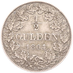 Монета 1/2 гульдена 1864 года Вюртемберг