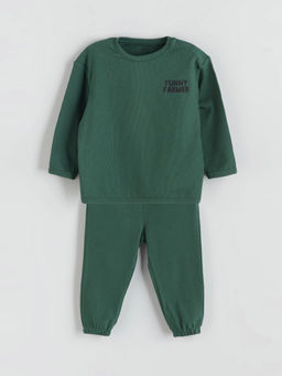 Bask?l? Erkek Bebek Sweatshirt ve E?ofman Alt 2li