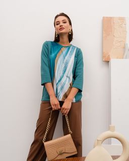 авторский лонгслив с принтованной вставкой - Elena sorti фото 9