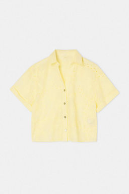 Ac?k Sar? Dokulu Hafif Crop Brode Gomlek TWOSS26GO00191