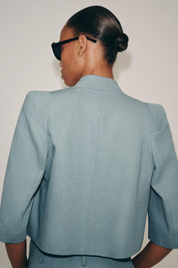 BLAZER CORTA CON LINO ZW COLLECTION / Azul / Gris - Zara фото 4