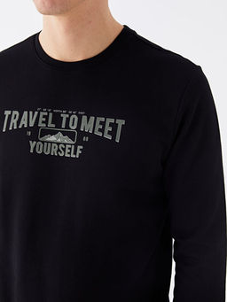 Bisiklet Yaka Uzun Kollu Bask?l? Erkek Sweatshirt - Waikiki фото 4