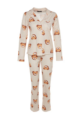 Trendyolmilla Ekru %100 Pamuklu Ay?c?kl? Gomlek-Pantolon Orme Pijama Tak?m? THMAW24PT00002 фото 15