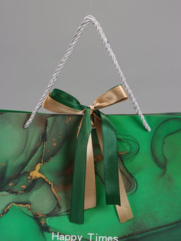 Пакет подарочный ламинированный «Мрамор», зеленый с бантиком, 43×32×14 см