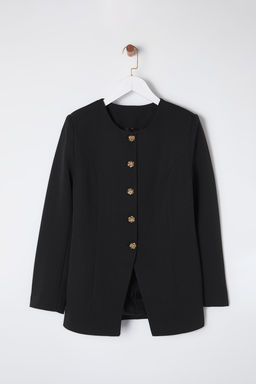 Siyah Vatkal? Bisiklet Yaka Dokuma Blazer Ceket TWOSS25BC00008