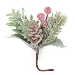 Blumentag VDD-129 Веточка декоративная заснеженная с ягодами и шишкой 6 х 1 шт. 16 см