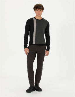 Siyah Slim Fit Bisiklet Yaka Y_n Kar___ml_ Triko Kazak - Pierre cardin фото 4