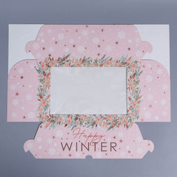 Цена за 5 шт. Коробка складная на 6 капкейков новогодняя с окном Happy winter, 25×17×10 см