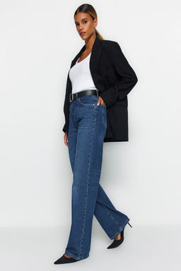 Koyu Mavi Yuksek Bel Genis Paca Wide Leg Genis Paca %100 Pamuk Non-Stretch Jeans TWOAW24JE00074