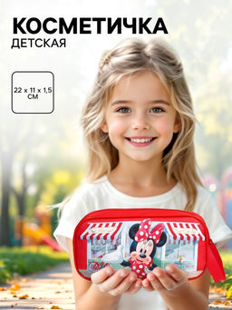 Косметичка детская на молнии, 22×11×1.5 см, для девочки, косметичка, Минни Маус