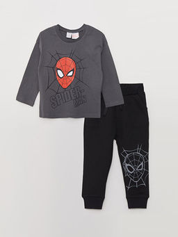 Bisiklet Yaka Uzun Kollu Spiderman Bask?l? Erkek Bebek 2li Tak?m